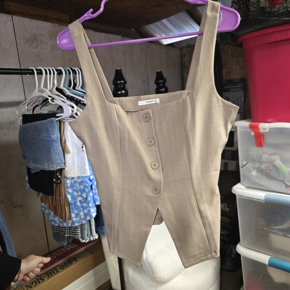 Timing Beige Button-Front Blouse